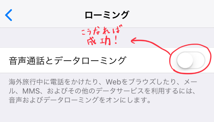 iPhoneのローミング設定の画像設定OFF
