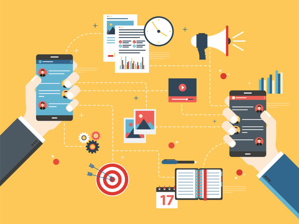 データ通信をするスマホのイラスト