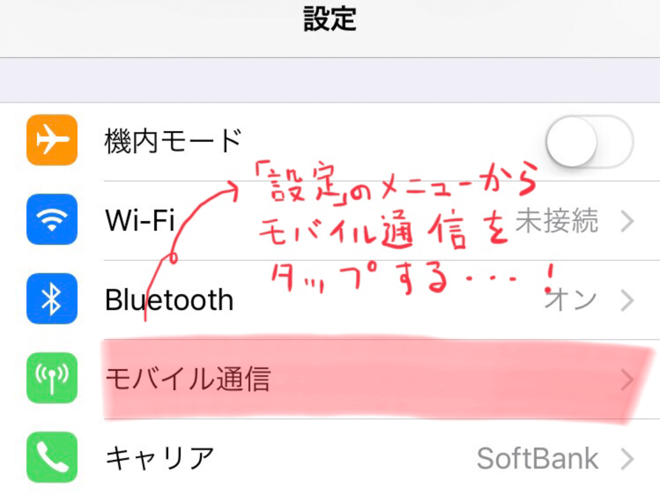 iPhoneの設定アプリのスクリーンショット