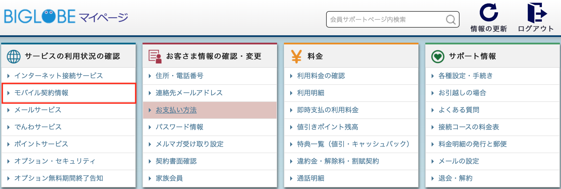 BIGLOBEモバイル公式HPのスクリーンショット①