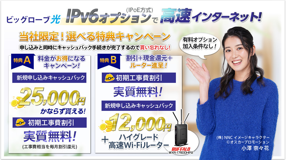NNコミュニケーションズのビッグローブ光のキャッシュバック金額