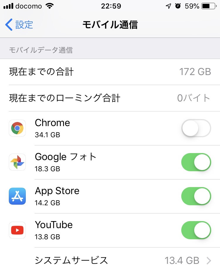 モバイルデータ通信設定