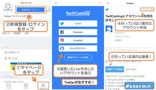 ツイキャスのアカウント作成方法