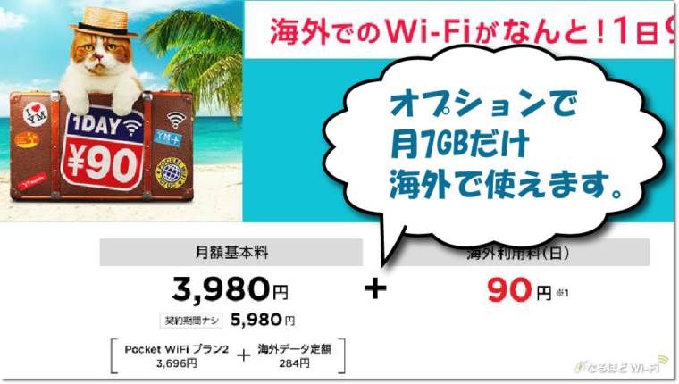 ワイモバイルのポケットwifiの海外オプション